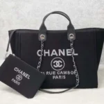 Chanel Women Deanville Shopping Bag Mummy Bag in Canvas and Leather-Black/White