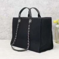 Chanel Women Deanville Shopping Bag Mummy Bag in Canvas and Leather-BlackWhite (1)