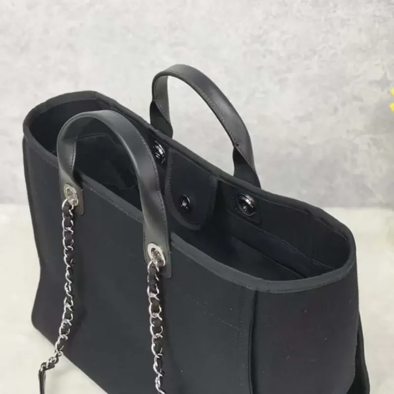 Chanel Women Deanville Shopping Bag Mummy Bag in Canvas and Leather-Black/White
