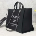 Chanel Women Deanville Shopping Bag Mummy Bag in Canvas and Leather-Black/White