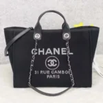 Chanel Women Deanville Shopping Bag Mummy Bag in Canvas and Leather-Black/White