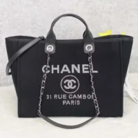 Chanel Women Deanville Shopping Bag Mummy Bag in Canvas and Leather-BlackWhite (1)