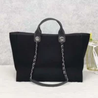 Chanel Women Deanville Shopping Bag Mummy Bag in Canvas and Leather-BlackWhite (1)