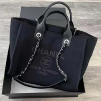 Chanel Women Deanville Shopping Bag Mummy Bag in Canvas and Leather-Navy (1)