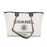 Chanel Women Deanville Shopping Bag Mummy Bag in Canvas and Leather-White