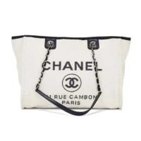 Chanel Women Deanville Shopping Bag Mummy Bag in Canvas and Leather-White (1)
