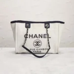Chanel Women Deanville Shopping Bag Mummy Bag in Canvas and Leather-White