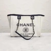 Chanel Women Deanville Shopping Bag Mummy Bag in Canvas and Leather-White (1)