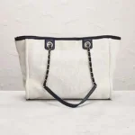 Chanel Women Deanville Shopping Bag Mummy Bag in Canvas and Leather-White