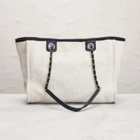 Chanel Women Deanville Shopping Bag Mummy Bag in Canvas and Leather-White (1)
