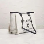 Chanel Women Deanville Shopping Bag Mummy Bag in Canvas and Leather-White