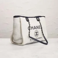 Chanel Women Deanville Shopping Bag Mummy Bag in Canvas and Leather-White (1)