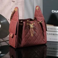 Chanel Women 25 Small Handbag Grained Calfskin Gold Tone Metal-Burgundy (1)