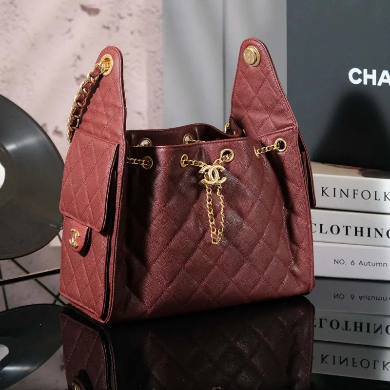 Chanel Women 25 Small Handbag Grained Calfskin Gold Tone Metal-Burgundy