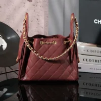 Chanel Women 25 Small Handbag Grained Calfskin Gold Tone Metal-Burgundy (1)