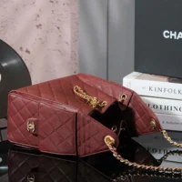 Chanel Women 25 Small Handbag Grained Calfskin Gold Tone Metal-Burgundy (1)