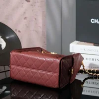 Chanel Women 25 Small Handbag Grained Calfskin Gold Tone Metal-Burgundy (1)