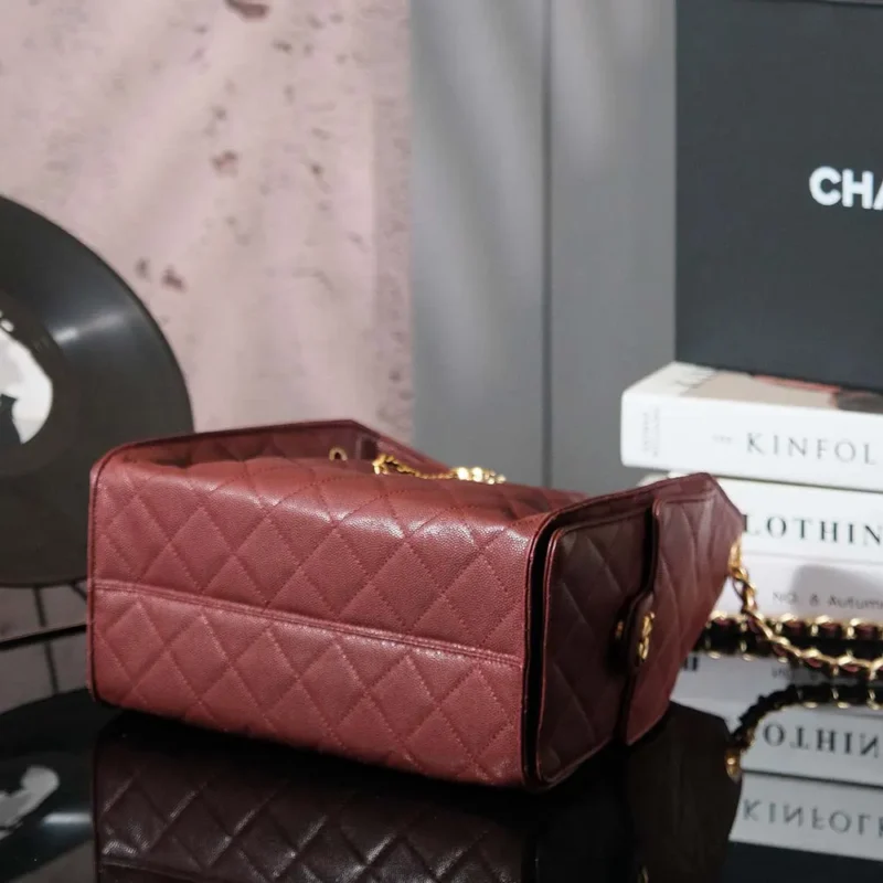 Chanel Women 25 Small Handbag Grained Calfskin Gold Tone Metal-Burgundy