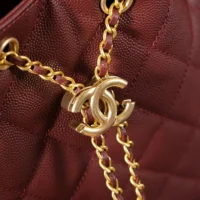 Chanel Women 25 Small Handbag Grained Calfskin Gold Tone Metal-Burgundy (1)