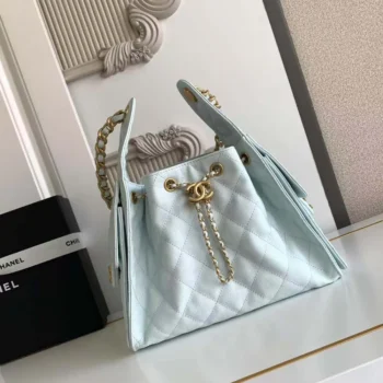 Chanel Women 25 Small Handbag Grained Calfskin Gold Tone Metal-Light Blue