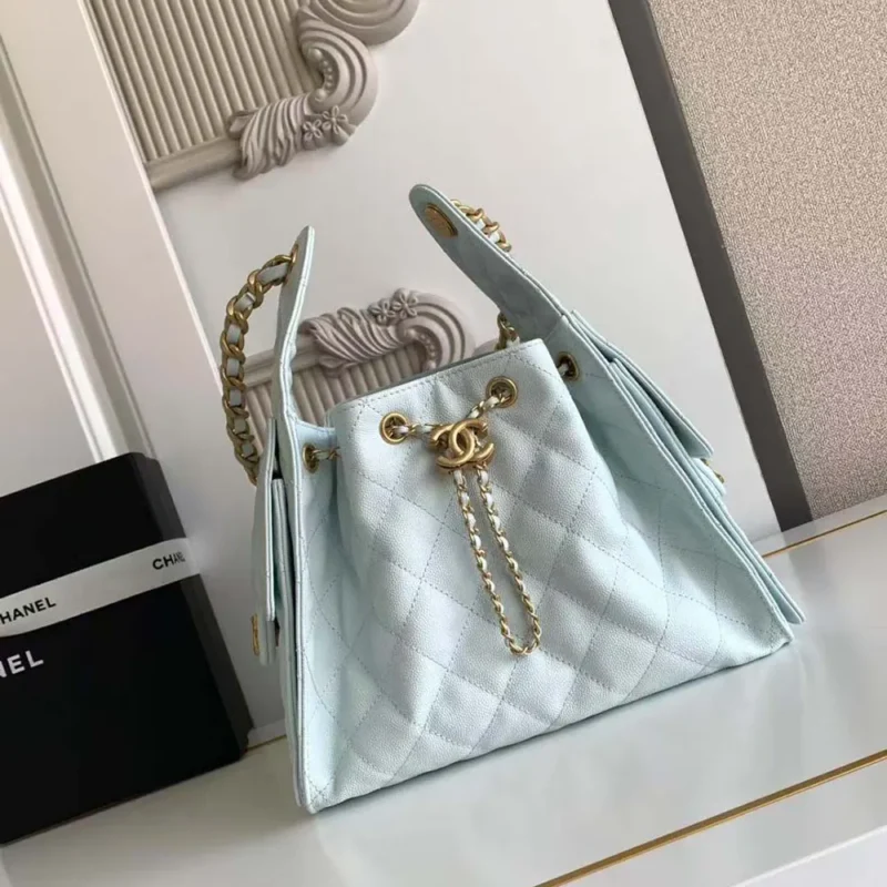 Chanel Women 25 Small Handbag Grained Calfskin Gold Tone Metal-Light Blue