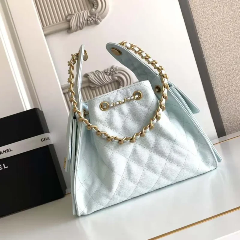 Chanel Women 25 Small Handbag Grained Calfskin Gold Tone Metal-Light Blue