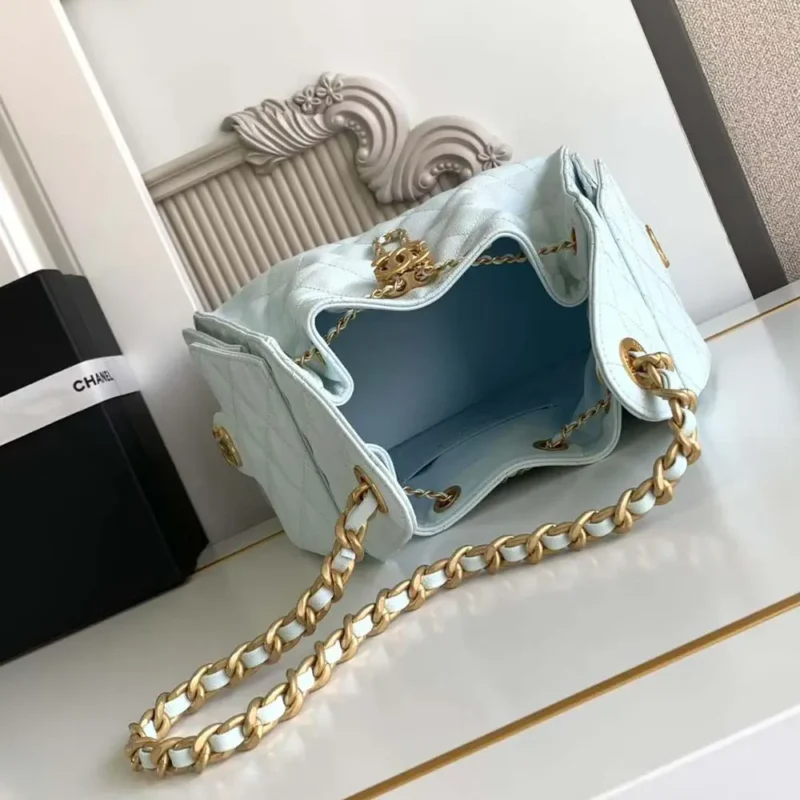 Chanel Women 25 Small Handbag Grained Calfskin Gold Tone Metal-Light Blue