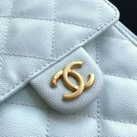 Chanel Women 25 Small Handbag Grained Calfskin Gold Tone Metal-Light Blue (1)