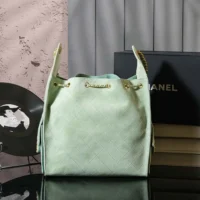 Chanel Women 25 Small Handbag Grained Calfskin Gold Tone Metal-Light Green (1)