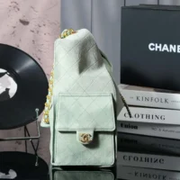 Chanel Women 25 Small Handbag Grained Calfskin Gold Tone Metal-Light Green (1)