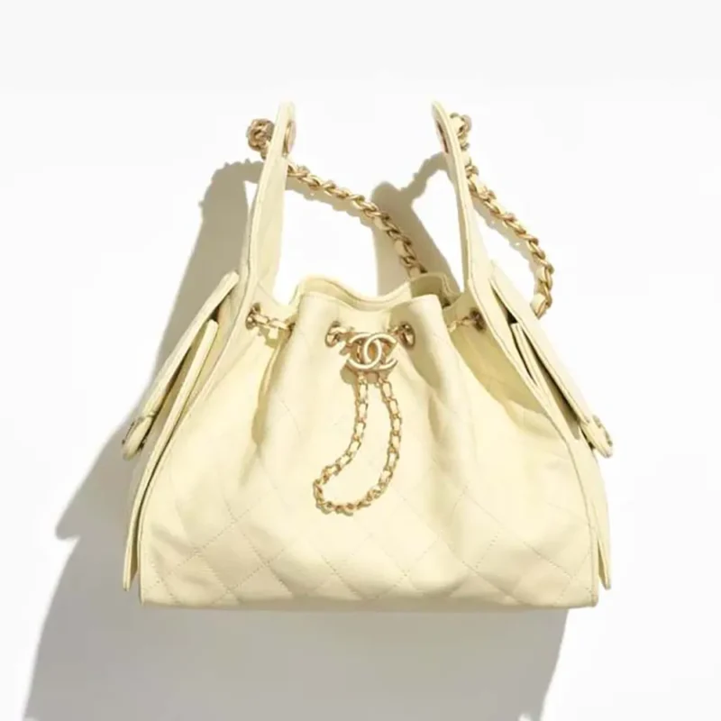 Chanel Women 25 Small Handbag Grained Calfskin Gold Tone Metal-Light Yellow