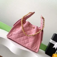 Chanel Women 25 Small Handbag Grained Calfskin Gold Tone Metal-Pink (1)