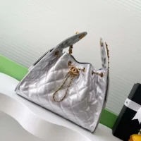 Chanel Women 25 Small Handbag Grained Calfskin Gold Tone Metal-Silver (1)