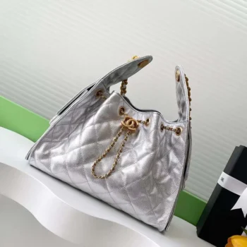 Chanel Women 25 Small Handbag Grained Calfskin Gold Tone Metal-Silver