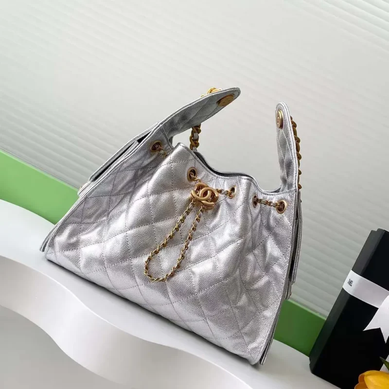 Chanel Women 25 Small Handbag Grained Calfskin Gold Tone Metal-Silver