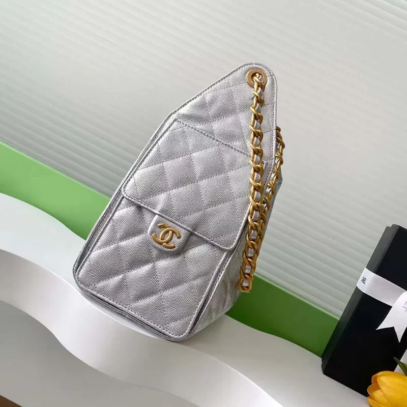 Chanel Women 25 Small Handbag Grained Calfskin Gold Tone Metal-Silver