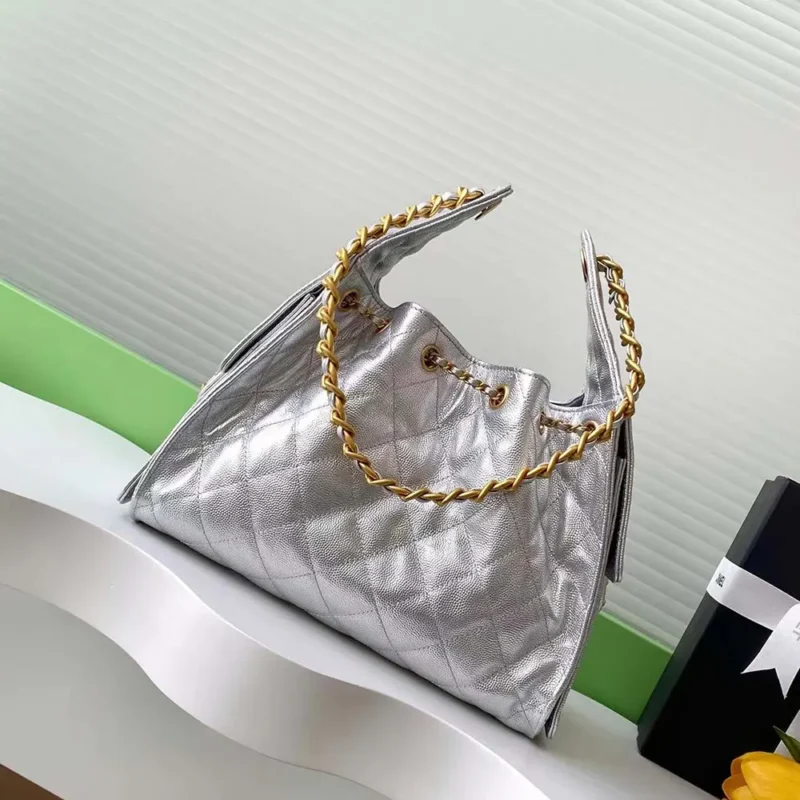 Chanel Women 25 Small Handbag Grained Calfskin Gold Tone Metal-Silver