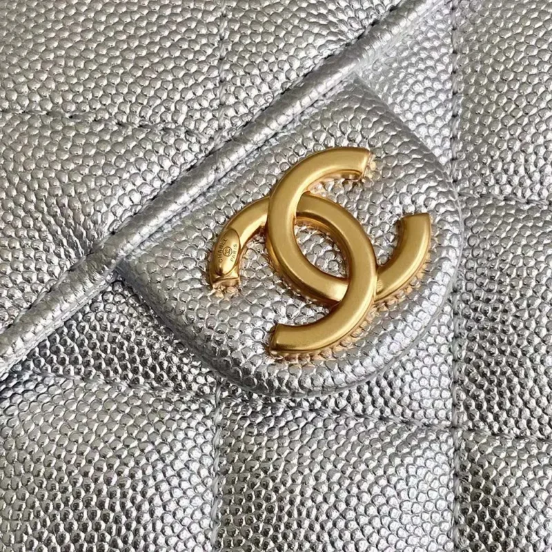 Chanel Women 25 Small Handbag Grained Calfskin Gold Tone Metal-Silver