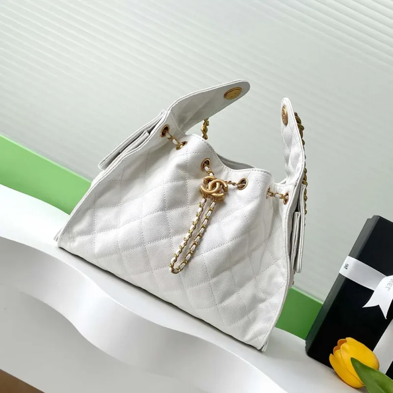 Chanel Women 25 Small Handbag Grained Calfskin Gold Tone Metal-White
