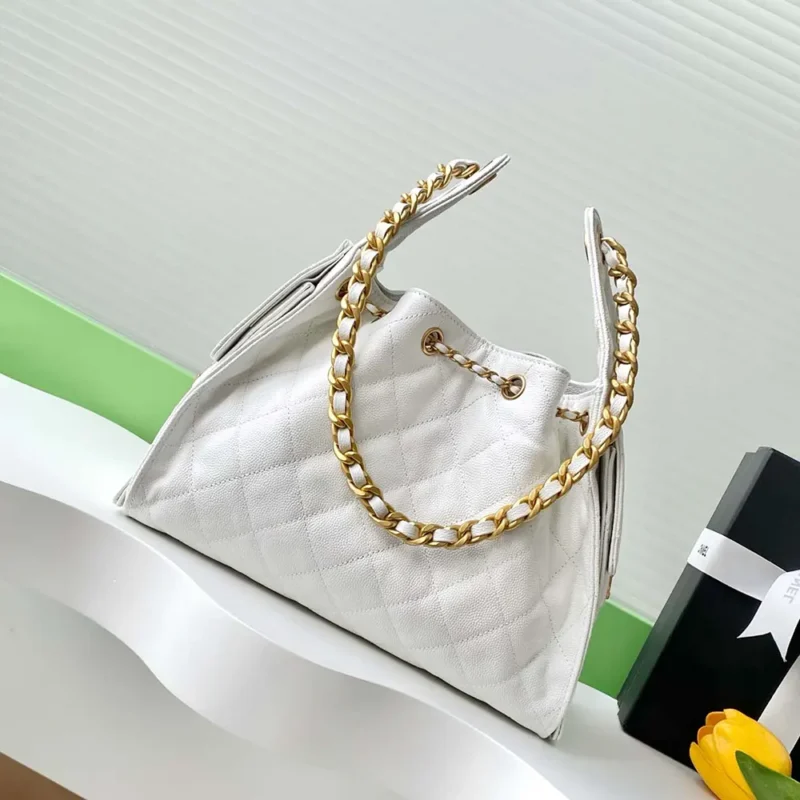 Chanel Women 25 Small Handbag Grained Calfskin Gold Tone Metal-White
