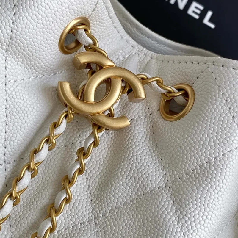 Chanel Women 25 Small Handbag Grained Calfskin Gold Tone Metal-White