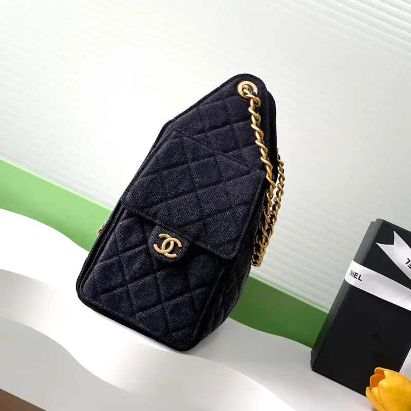 Chanel Women 25 Small Handbag Washed Denim Gold Tone Metal