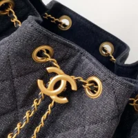Chanel Women 25 Small Handbag Washed Denim Gold Tone Metal (1)
