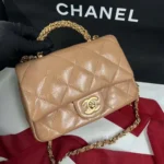 Chanel Women CC Mini Flap Bag Top Handle Lambskin Resin Brown