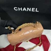 Chanel Women CC Mini Flap Bag Top Handle Lambskin Resin Brown (2)