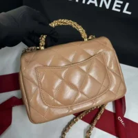 Chanel Women CC Mini Flap Bag Top Handle Lambskin Resin Brown (2)