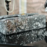 Chanel Women Classic 11.12 Handbag Embroidered Satin Sequins Glass Pearls Silver Tone Metal (1)