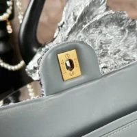 Chanel Women Classic 11.12 Handbag Embroidered Satin Sequins Glass Pearls Silver Tone Metal (1)