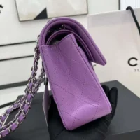 Chanel Women Classic 11.12 Handbag Grained Shiny Calfskin Silver-Tone Metal-Purple (1)