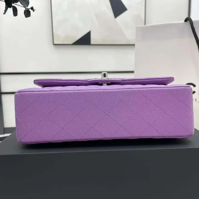 Chanel Women Classic 11.12 Handbag Grained Shiny Calfskin Silver-Tone Metal-Purple